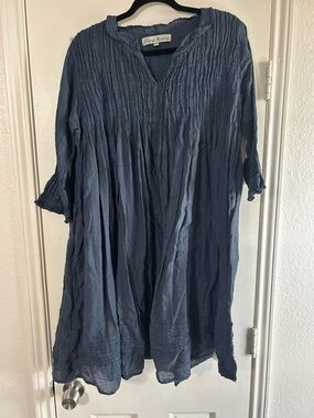 Jpattie & Mattie Blue Textured Gauze Tunic Dress